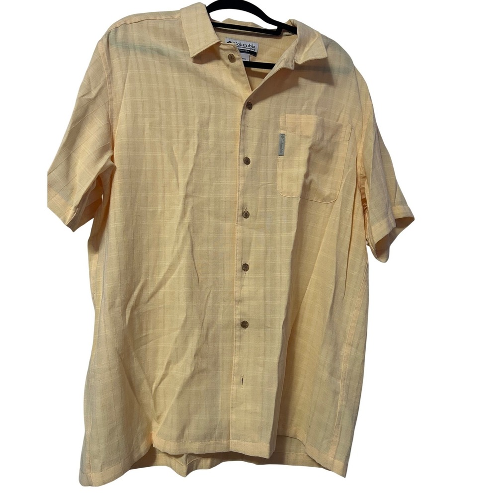 Columbia Mens‎ Large Yellow Textured Short Sleeve Button Down Shirt AM7523